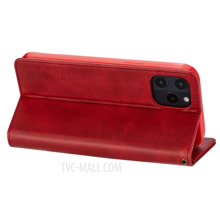 Zipper Pocket Leather Wallet Stand Case for iPhone 12 Pro Max 6.7-inch - Red-5