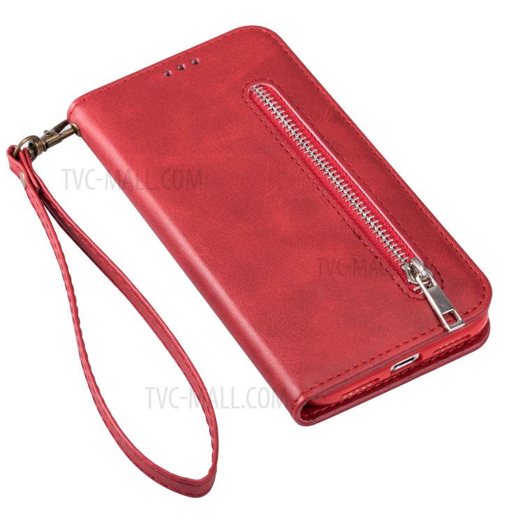 Zipper Pocket Leather Wallet Stand Case for iPhone 12 Pro Max 6.7-inch - Red-6