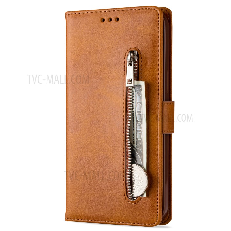 Zipper Pocket Leather Wallet Stand Case for iPhone 12 Pro Max 6.7-inch - Brown-2