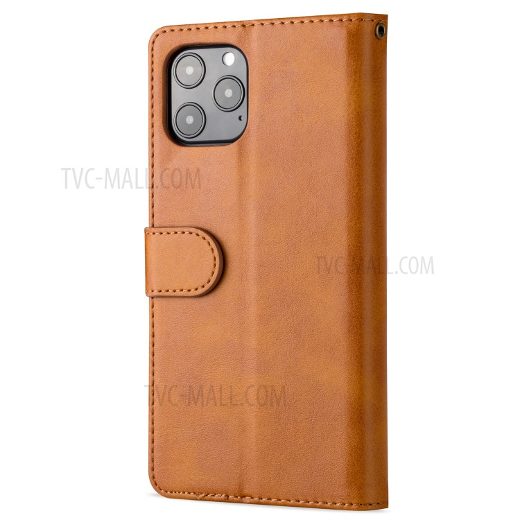 Zipper Pocket Leather Wallet Stand Case for iPhone 12 Pro Max 6.7-inch - Brown-3