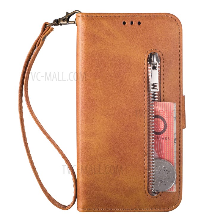 Zipper Pocket Leather Wallet Stand Case for iPhone 12 Pro Max 6.7-inch - Brown-4