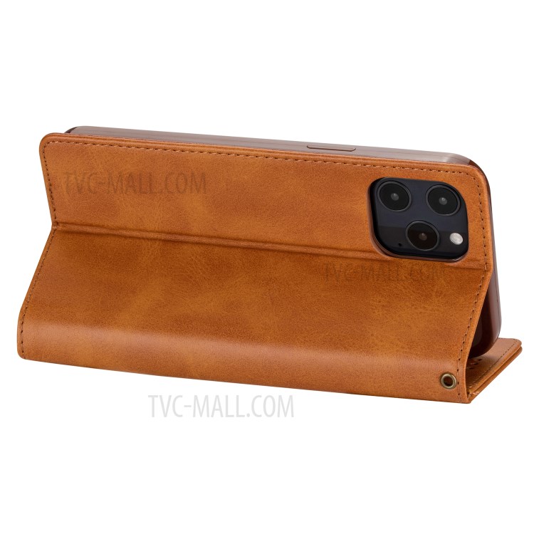 Zipper Pocket Leather Wallet Stand Case for iPhone 12 Pro Max 6.7-inch - Brown-5