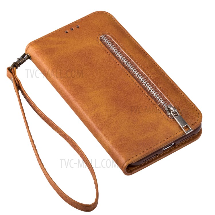 Zipper Pocket Leather Wallet Stand Case for iPhone 12 Pro Max 6.7-inch - Brown-6