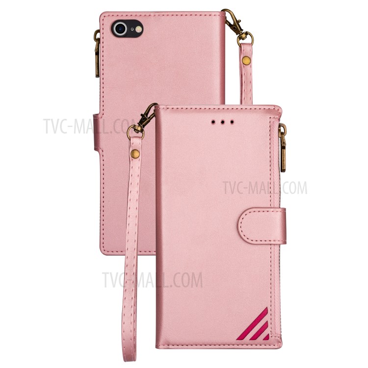 Stylish Zipper Pocket Wallet Stand Phone Case for iPhone SE (2nd Generation)/7/8 - Rose Gold-1