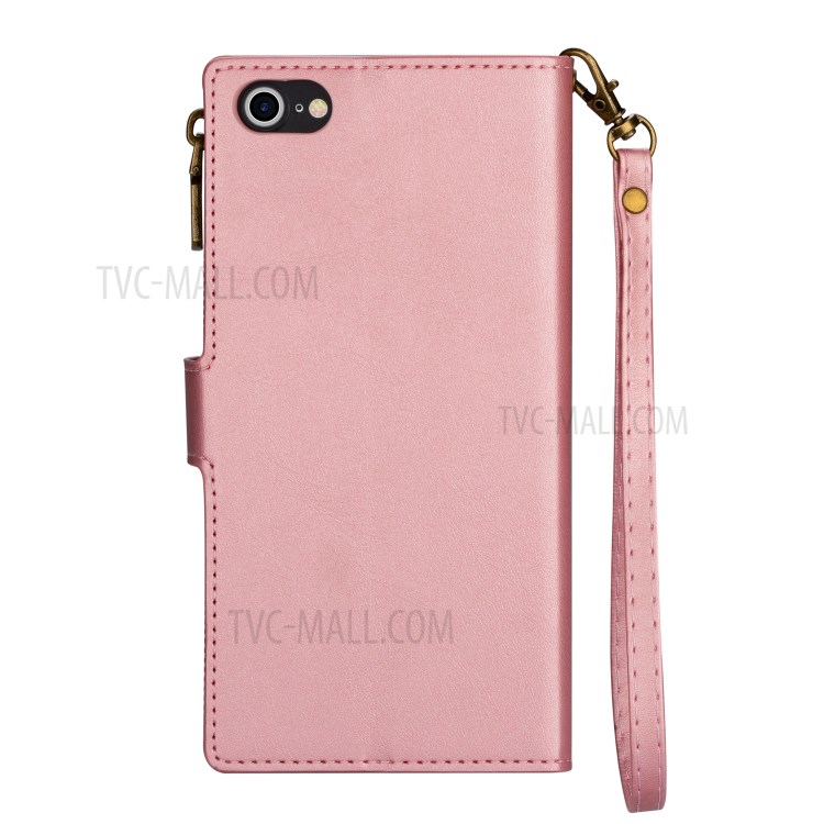 Stylish Zipper Pocket Wallet Stand Phone Case for iPhone SE (2nd Generation)/7/8 - Rose Gold-3
