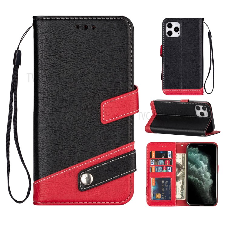 Color Splicing Litchi Skin PU Leather Wallet Stand Case for iPhone 12 5.4 inch - Black-1