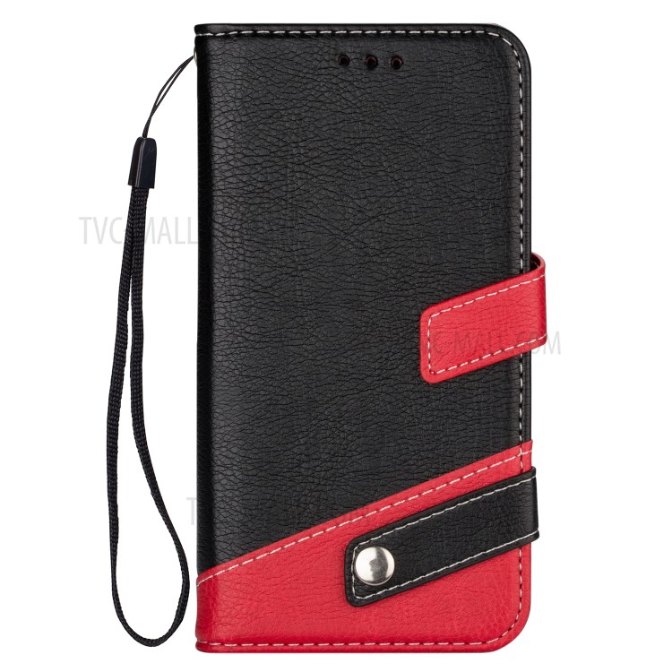 Color Splicing Litchi Skin PU Leather Wallet Stand Case for iPhone 12 5.4 inch - Black-2