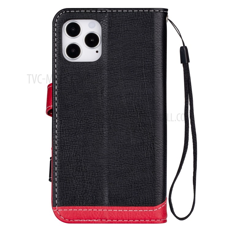 Color Splicing Litchi Skin PU Leather Wallet Stand Case for iPhone 12 5.4 inch - Black-3