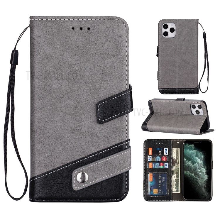 Color Splicing Litchi Skin PU Leather Wallet Stand Case for iPhone 12 mini - Grey-1