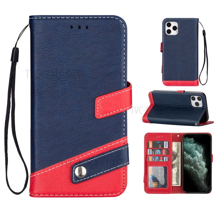 Color Splicing Litchi Skin PU Leather Wallet Stand Case for iPhone 12 mini - Blue-7