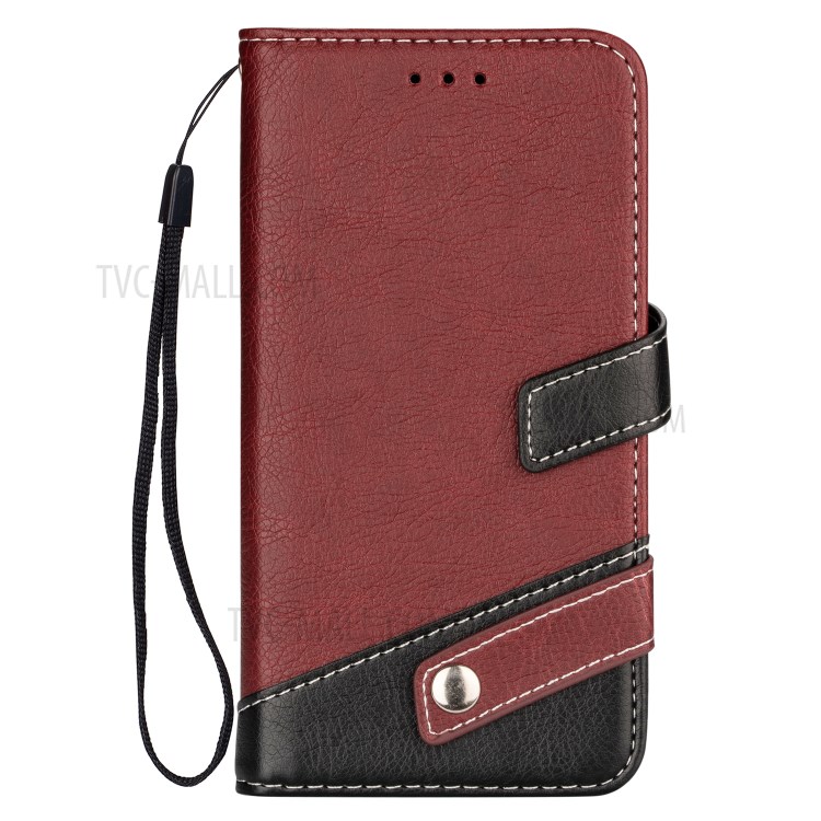 Color Splicing Litchi Skin PU Leather Wallet Stand Case for iPhone 12 mini - Brown-2