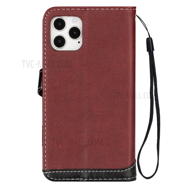 Color Splicing Litchi Skin PU Leather Wallet Stand Case for iPhone 12 mini - Brown-3