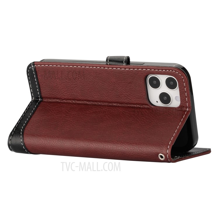 Color Splicing Litchi Skin PU Leather Wallet Stand Case for iPhone 12 mini - Brown-5