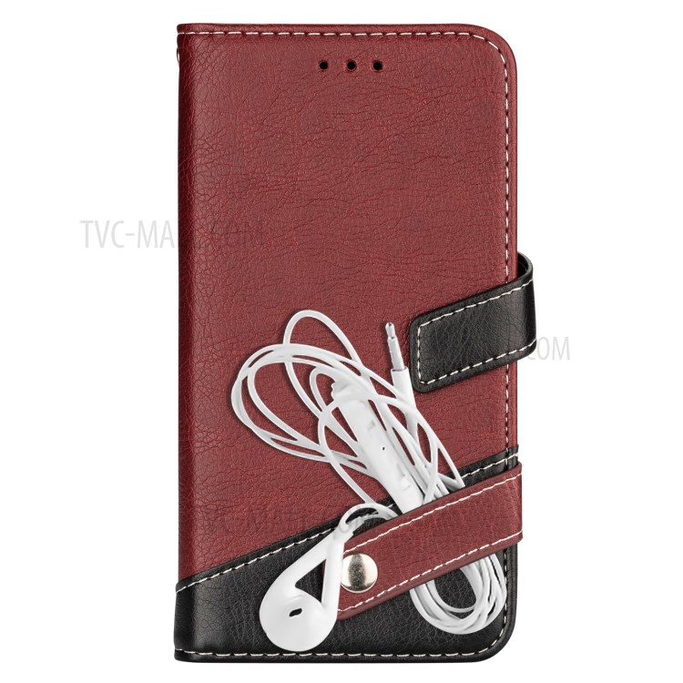Color Splicing Litchi Skin PU Leather Wallet Stand Case for iPhone 12 mini - Brown-6