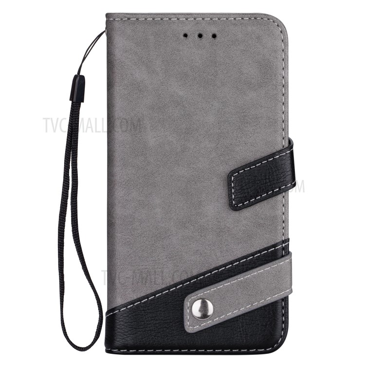 Contrast Color Litchi Texture PU Leather Wallet Cell Phone Cover for iPhone 12 Pro/12 - Grey-2