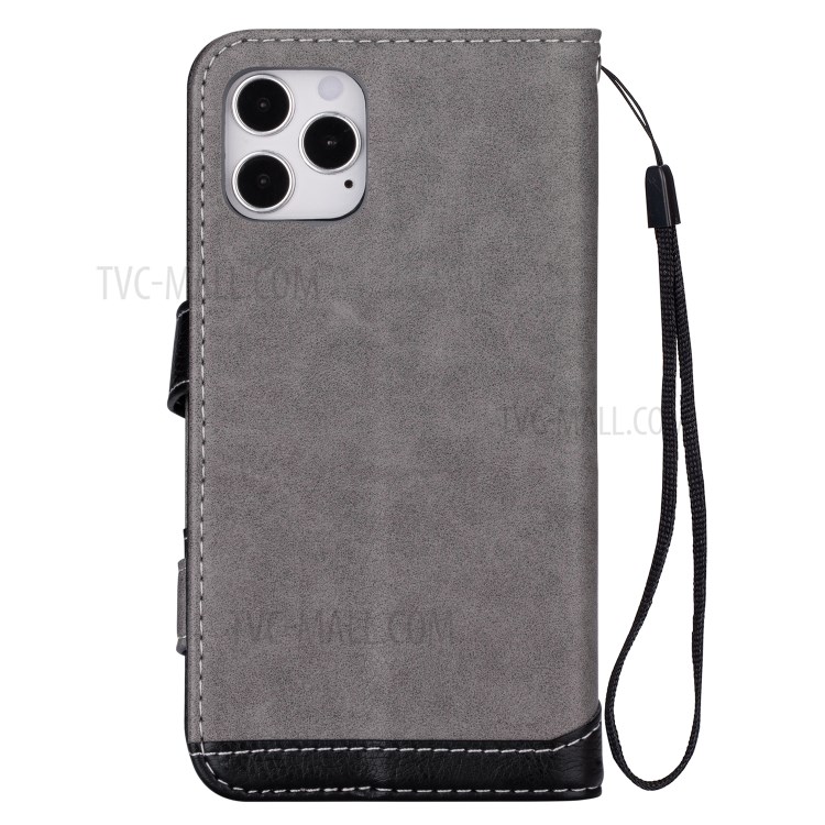 Contrast Color Litchi Texture PU Leather Wallet Cell Phone Cover for iPhone 12 Pro/12 - Grey-3