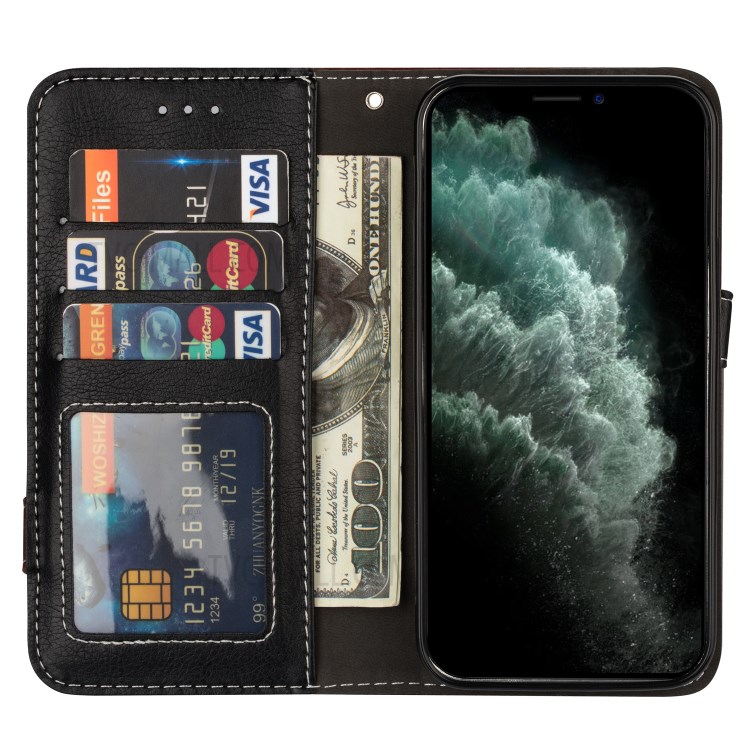 Contrast Color Litchi Texture PU Leather Wallet Cell Phone Cover for iPhone 12 Pro/12 - Grey-4