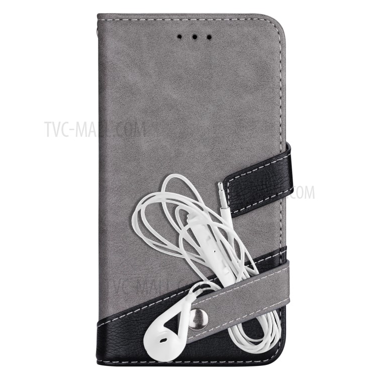 Contrast Color Litchi Texture PU Leather Wallet Cell Phone Cover for iPhone 12 Pro/12 - Grey-6