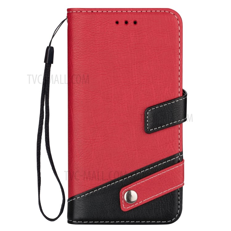 Contrast Color Litchi Texture PU Leather Wallet Cell Phone Cover for iPhone 12 Pro/12 - Red-2