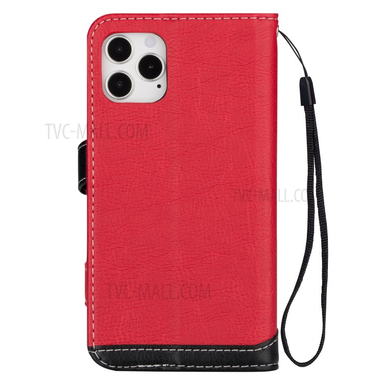 Contrast Color Litchi Texture PU Leather Wallet Cell Phone Cover for iPhone 12 Pro/12 - Red-3