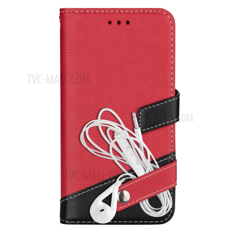 Contrast Color Litchi Texture PU Leather Wallet Cell Phone Cover for iPhone 12 Pro/12 - Red-6