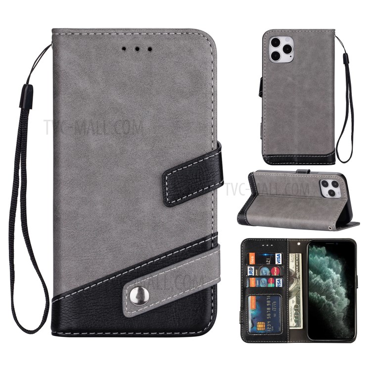 Litchi Texture PU Leather Shell (Contrast Color) for iPhone 12 Pro Max 6.7 inch - Grey-1