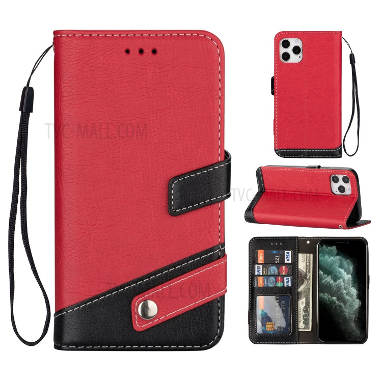 Litchi Tessitura Guscio In Pelle PU (colore Di Contrasto) Per IPhone 12 Pro Max 6,7 Pollici - Rosso-1