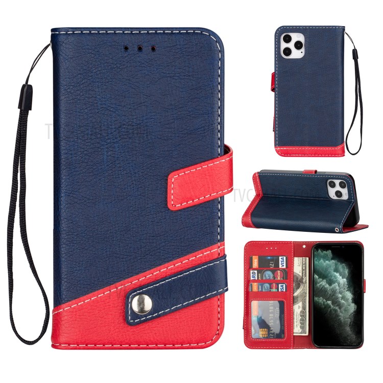 Litchi Texture PU Leather Shell (Contrast Color) for iPhone 12 Pro Max 6.7 inch - Blue-1