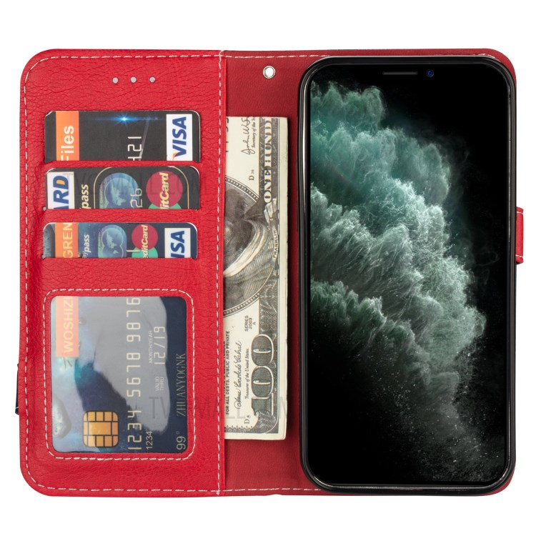 Litchi Texture PU Leather Shell (Contrast Color) for iPhone 12 Pro Max 6.7 inch - Blue-4