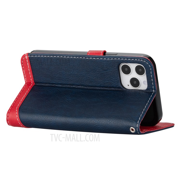 Litchi Texture PU Leather Shell (Contrast Color) for iPhone 12 Pro Max 6.7 inch - Blue-5