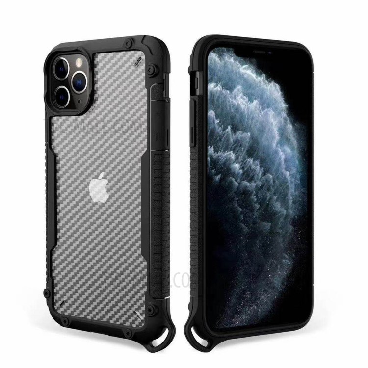 Carbon Fiber Texture PC + TPU Hybrid Case for iPhone 12 Pro Max 6.7 inch - Black-1