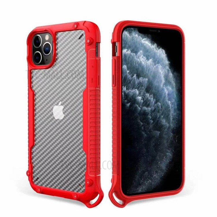 Carbon Fiber Texture PC + TPU Hybrid Cover for iPhone 12 mini - Red-1
