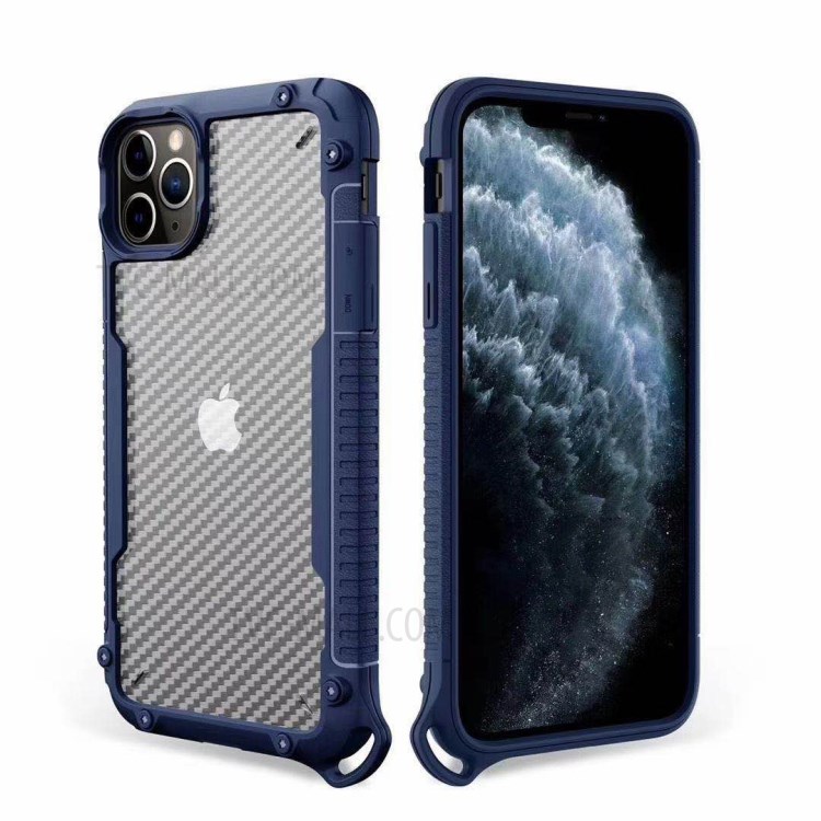 Carbon Fiber Texture PC + TPU Hybrid Cover for iPhone 12 5.4 inch - Blue-1