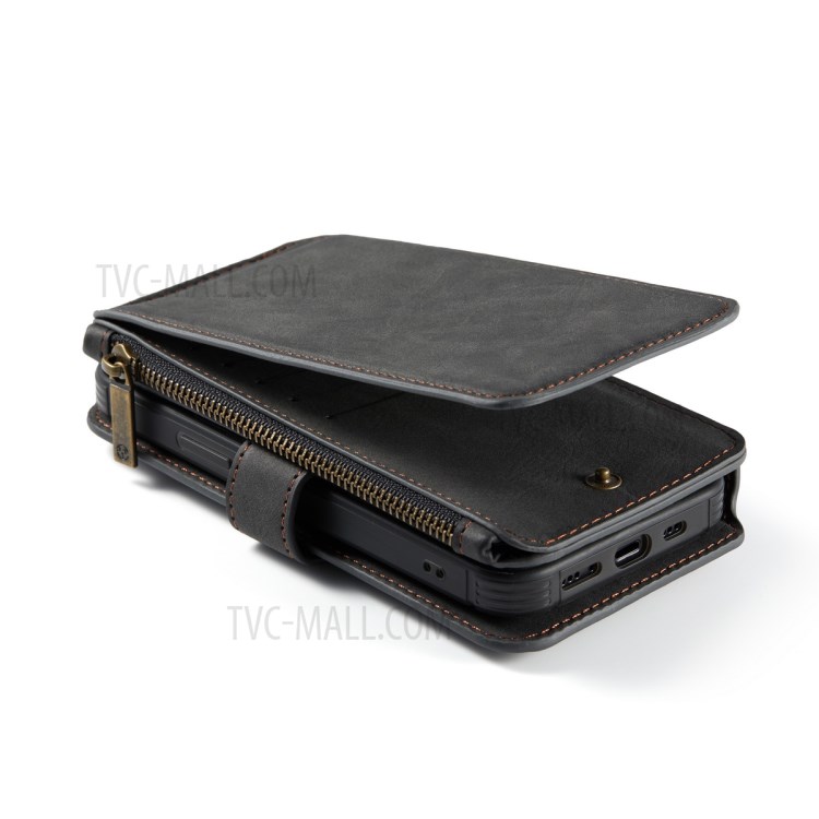 Caseme 007 Series Pelle Divisa 2-in-1 Staccabile Multifunzione Multifunzione Portafoglio Stand Supporto Antiurto Con Cerniera Con Cerniera Per IPhone 12/12 PRO 6.1 Pollici - Nero