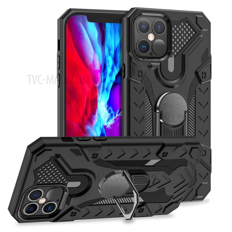 Armor Guard Detachable Kickstand TPU+PC Hybrid Protector Cover with Metal Sheet for iPhone 12 Pro Max 6.7 inch - Black-1