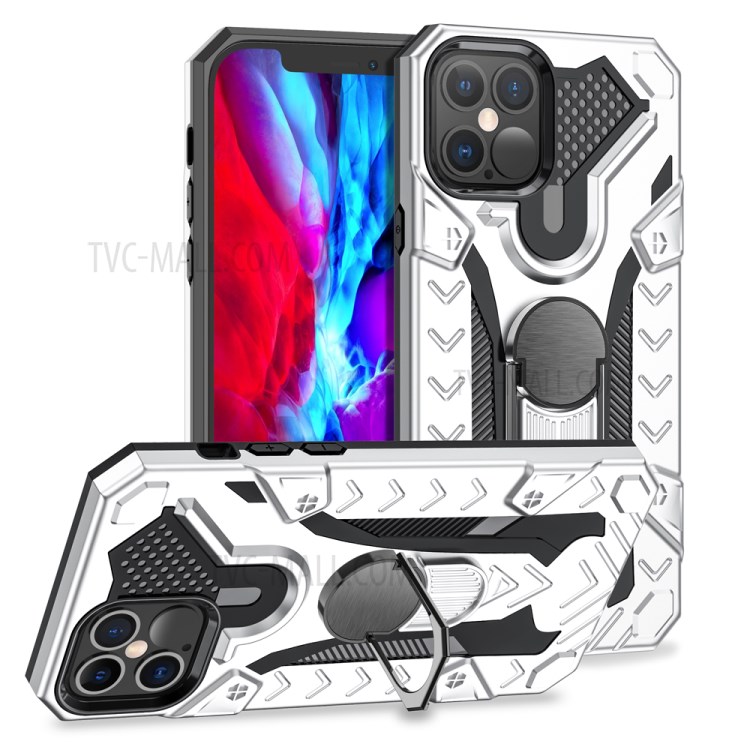 Armor Guard Detachable Kickstand TPU+PC Hybrid Protector Cover with Metal Sheet for iPhone 12 Pro Max 6.7 inch - Silver-1