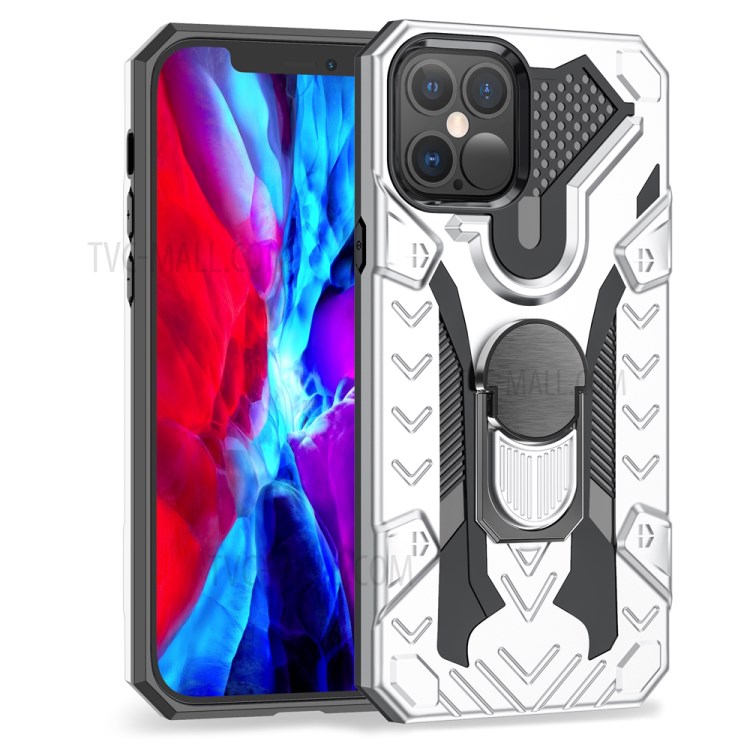 Armor Guard Detachable Kickstand TPU+PC Hybrid Protector Cover with Metal Sheet for iPhone 12 Pro Max 6.7 inch - Silver-2