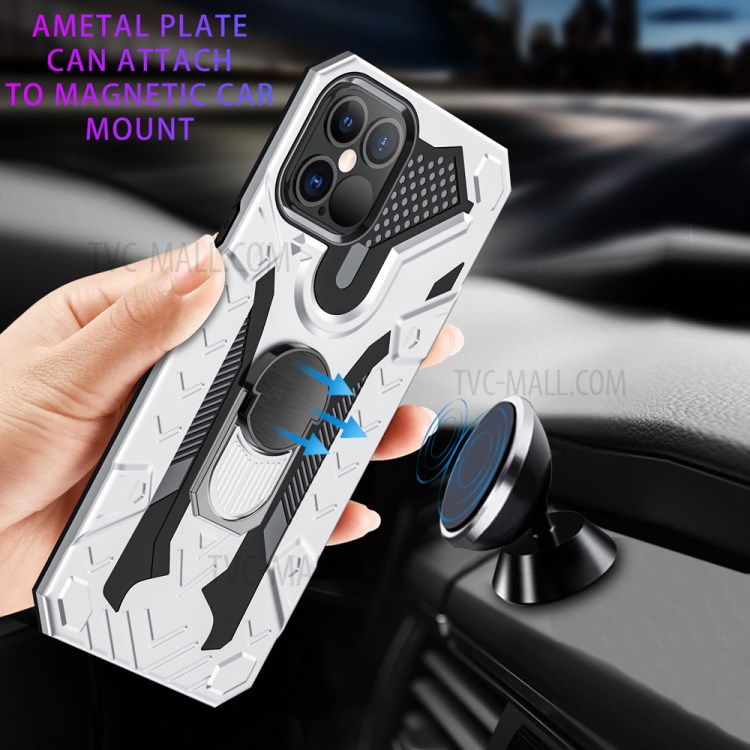 Armor Guard Detachable Kickstand TPU+PC Hybrid Protector Cover with Metal Sheet for iPhone 12 Pro Max 6.7 inch - Silver-4