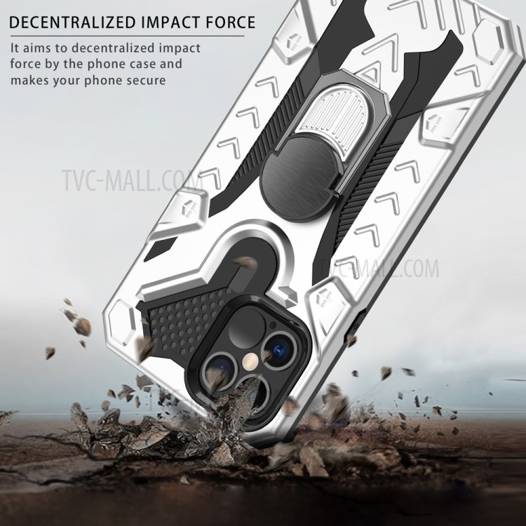Armor Guard Detachable Kickstand TPU+PC Hybrid Protector Cover with Metal Sheet for iPhone 12 Pro Max 6.7 inch - Silver-5
