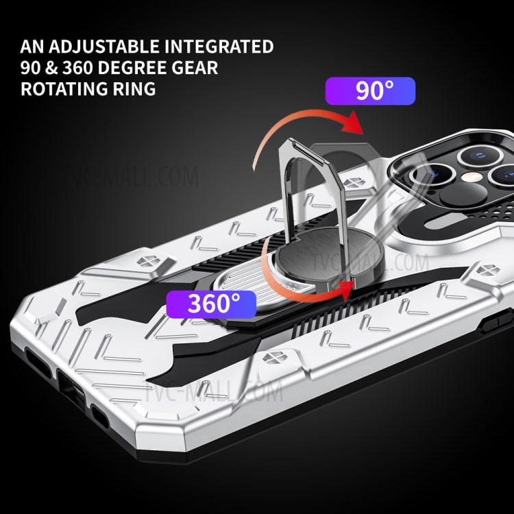 Armor Guard Detachable Kickstand TPU+PC Hybrid Protector Cover with Metal Sheet for iPhone 12 Pro Max 6.7 inch - Silver-7