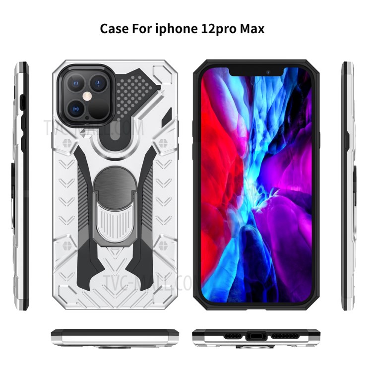 Armor Guard Detachable Kickstand TPU+PC Hybrid Protector Cover with Metal Sheet for iPhone 12 Pro Max 6.7 inch - Silver-8