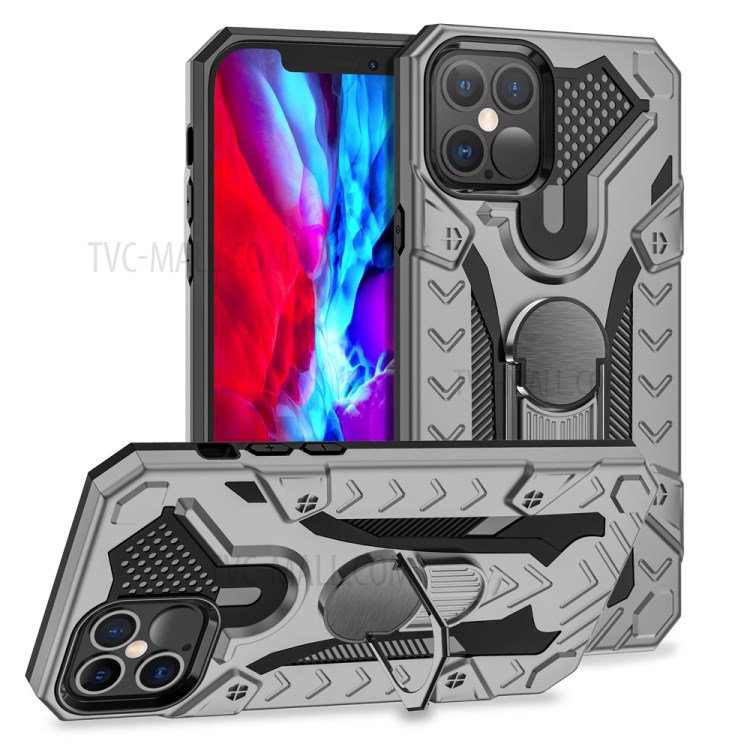 Armor Guard Detachable Kickstand TPU+PC Hybrid Protector Cover with Metal Sheet for iPhone 12 Pro Max 6.7 inch - Grey-1