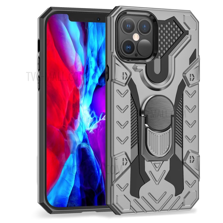 Armor Guard Detachable Kickstand TPU+PC Hybrid Protector Cover with Metal Sheet for iPhone 12 Pro Max 6.7 inch - Grey-2