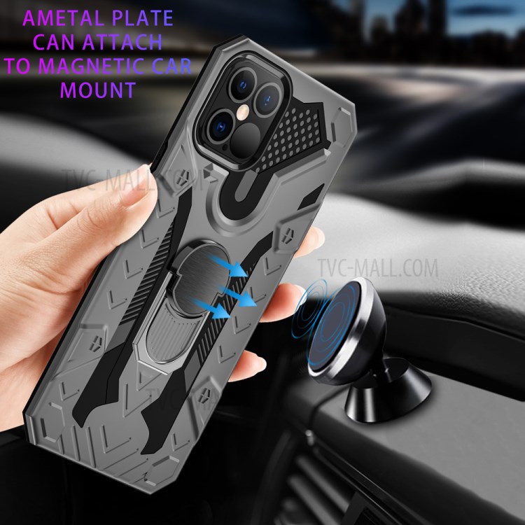 Armor Guard Detachable Kickstand TPU+PC Hybrid Protector Cover with Metal Sheet for iPhone 12 Pro Max 6.7 inch - Grey-4