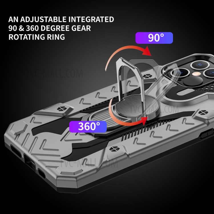 Armor Guard Detachable Kickstand TPU+PC Hybrid Protector Cover with Metal Sheet for iPhone 12 Pro Max 6.7 inch - Grey-7