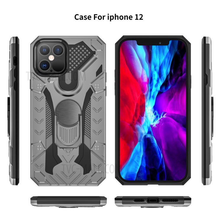 Armor Guard Detachable Kickstand TPU+PC Hybrid Protector Cover with Metal Sheet for iPhone 12 Pro Max 6.7 inch - Grey-8