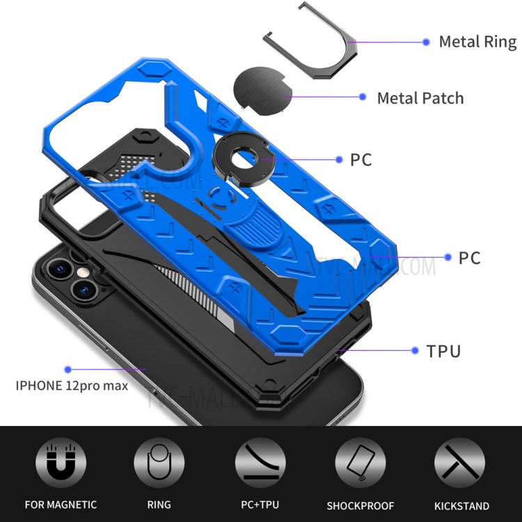 Armor Guard Detachable Kickstand TPU+PC Hybrid Protector Cover with Metal Sheet for iPhone 12 Pro Max 6.7 inch - Blue-3