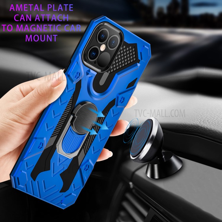 Armor Guard Detachable Kickstand TPU+PC Hybrid Protector Cover with Metal Sheet for iPhone 12 Pro Max 6.7 inch - Blue-4