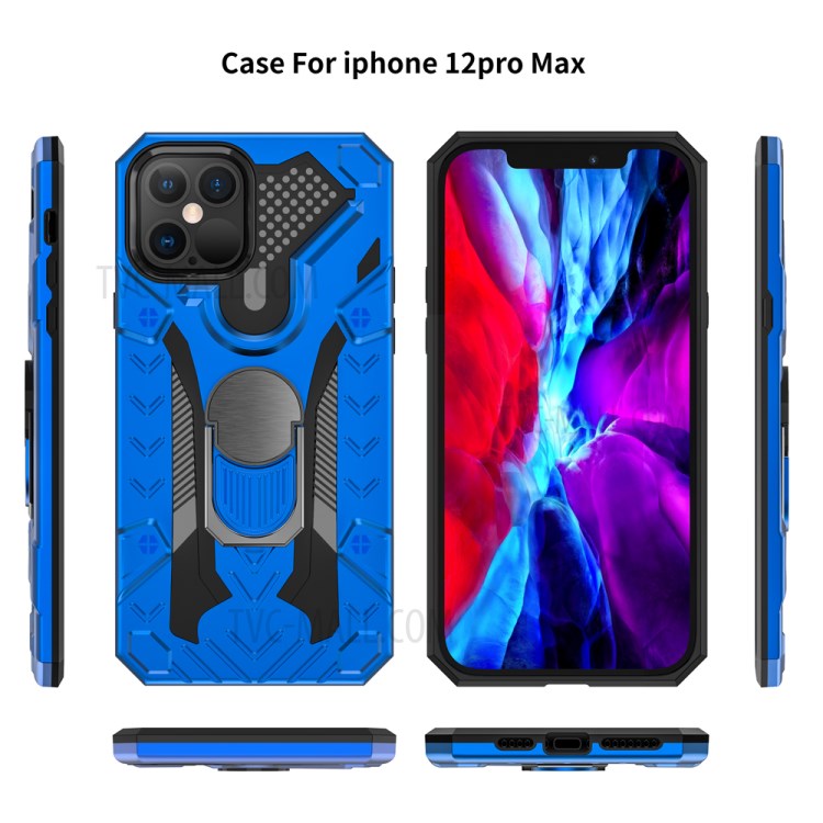 Armor Guard Detachable Kickstand TPU+PC Hybrid Protector Cover with Metal Sheet for iPhone 12 Pro Max 6.7 inch - Blue-8