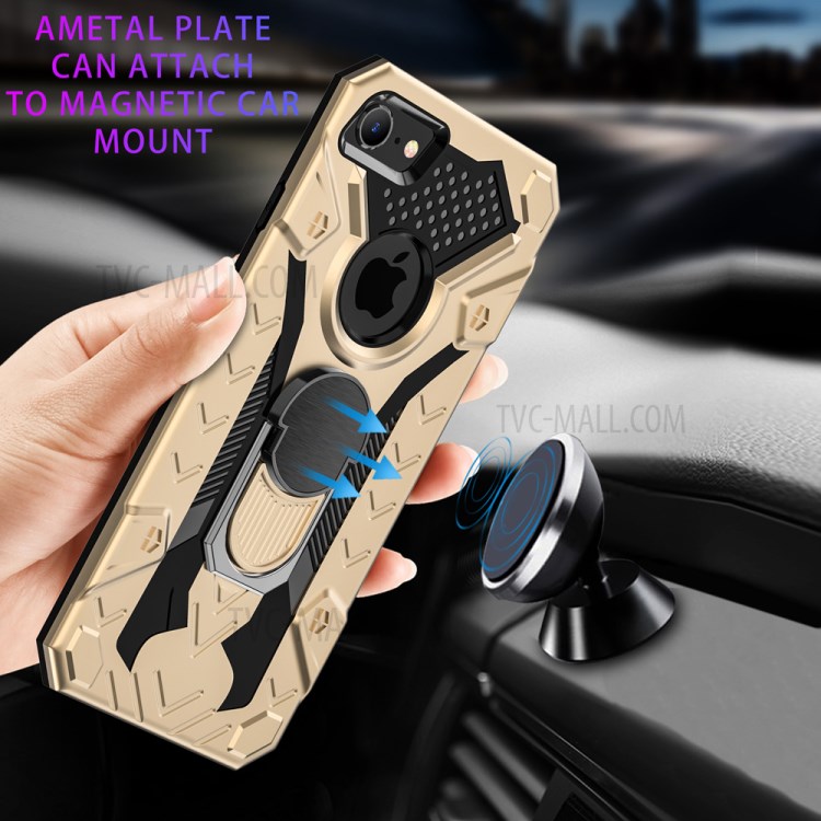 Armor Guard Detachable Kickstand TPU+PC Protector Case with Metal Sheet for iPhone SE (2nd Generation)/8/7 4.7 inch - Gold-4